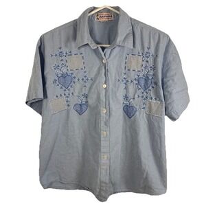 Vintage Just Cruisins Embroidered Heart Patchwork Shirt‎ M Cottagecore Grandma